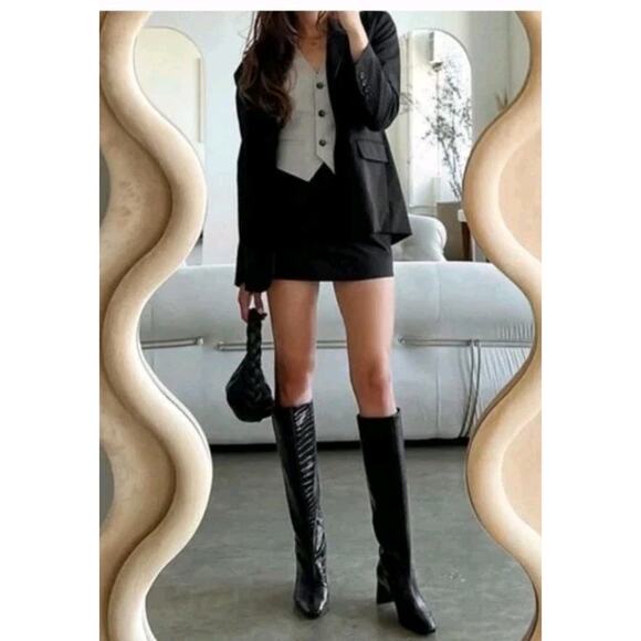 Freda Salvador PHOENIX CROC COMBO TALL BOOT Size 10 Pull On Low Heeled Black - Picture 2 of 6